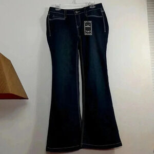 Blue Flare Wide Leg Jeans with Contrast Stitching